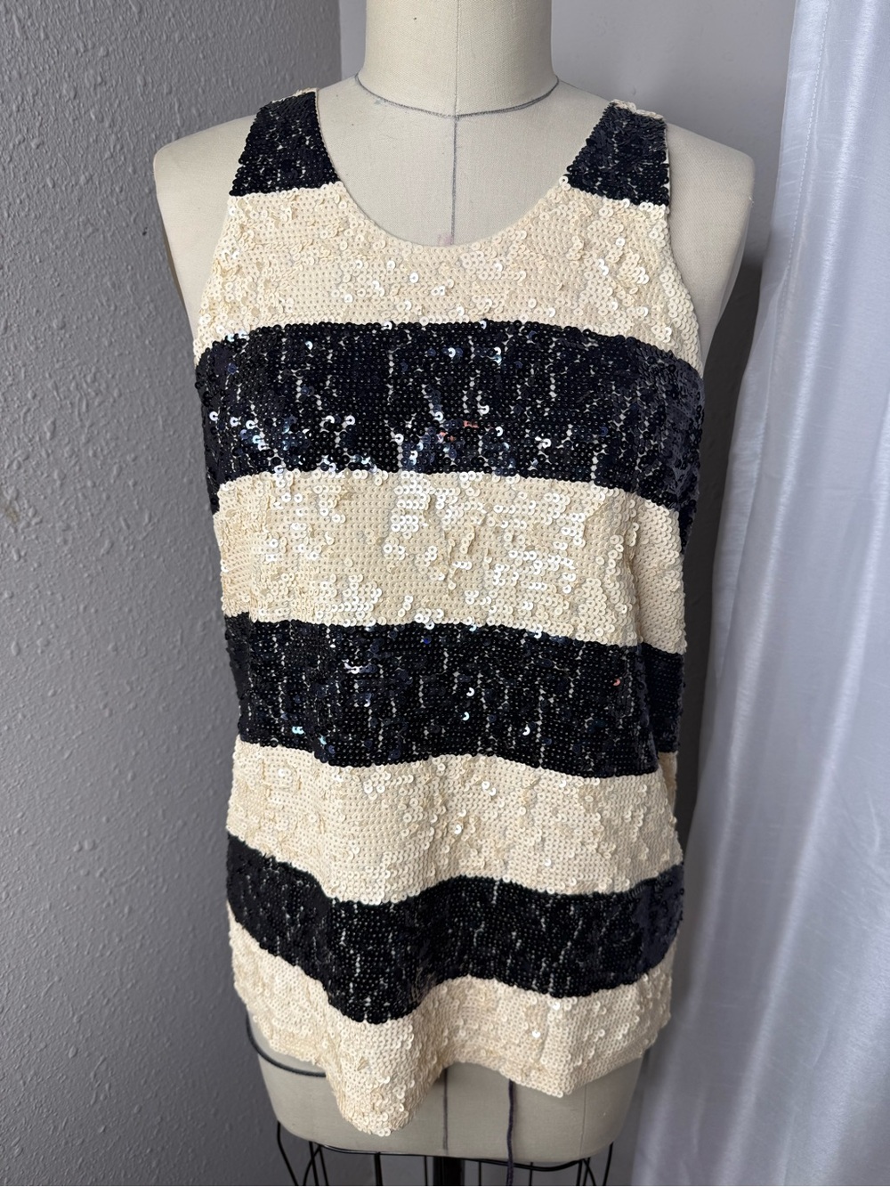 J. Crew collection Black & Ivory Sequin Striped Sleeveless Elegant Party Top